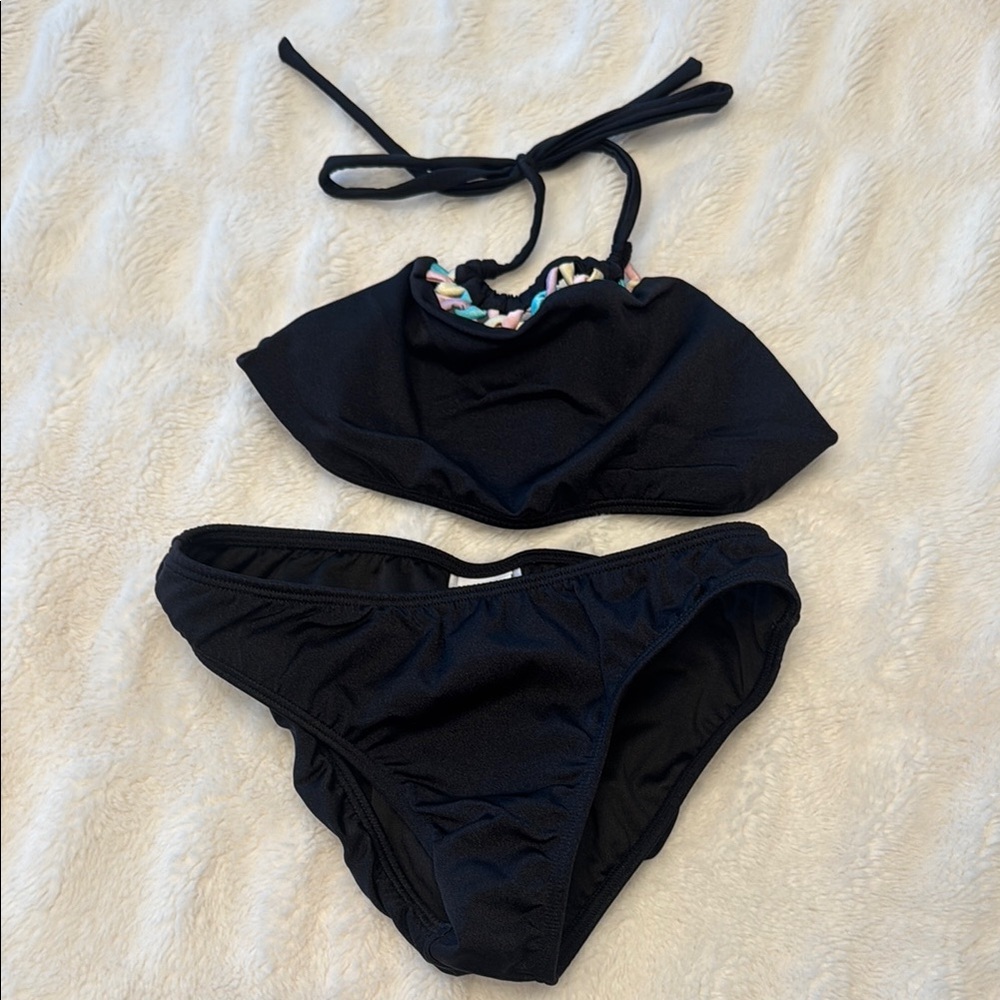Peixoto Black Girls Two-Piece Bikini with Subtle Multicolor Trim